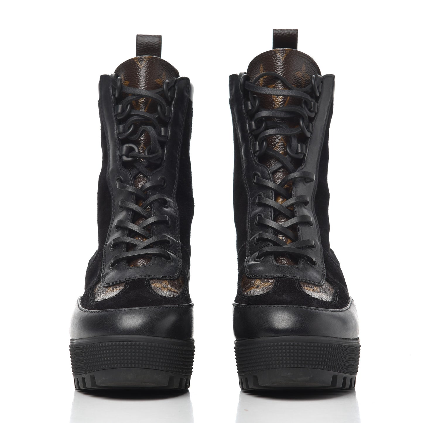 Suede Calfskin Monogram Laureate Platform Desert Boots 37.5 Black