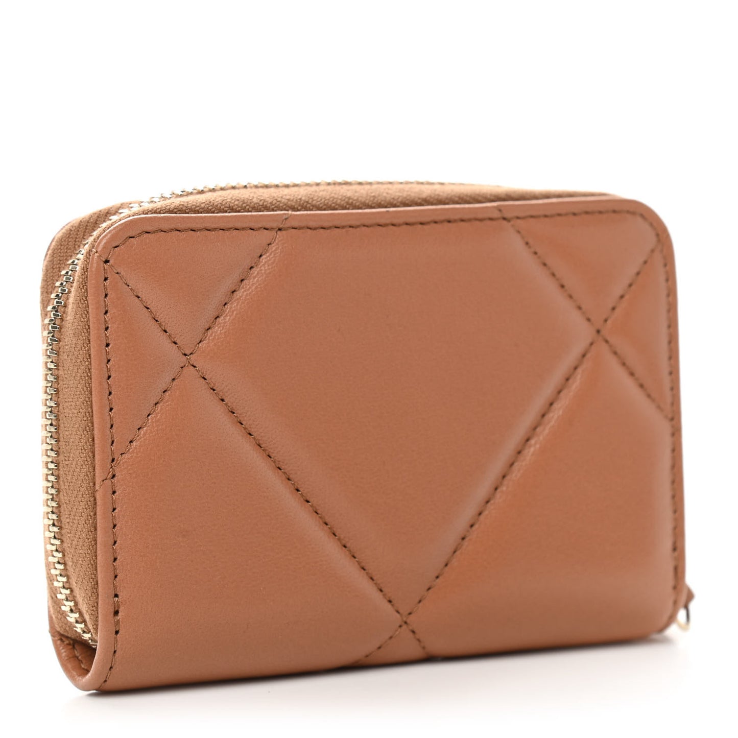 Lambskin Quilted Chanel 19 Zip Around Coin Purse Wallet Brown