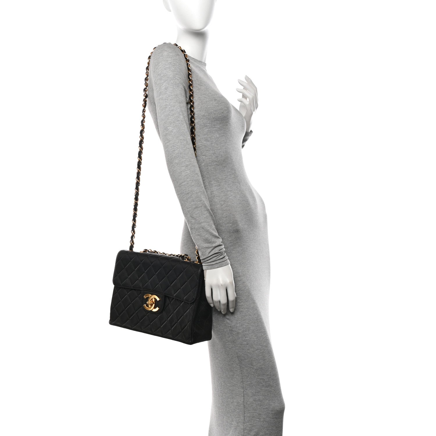 Chanel Lambskin Quilted XL Jumbo Single Flap Black 2 of 12