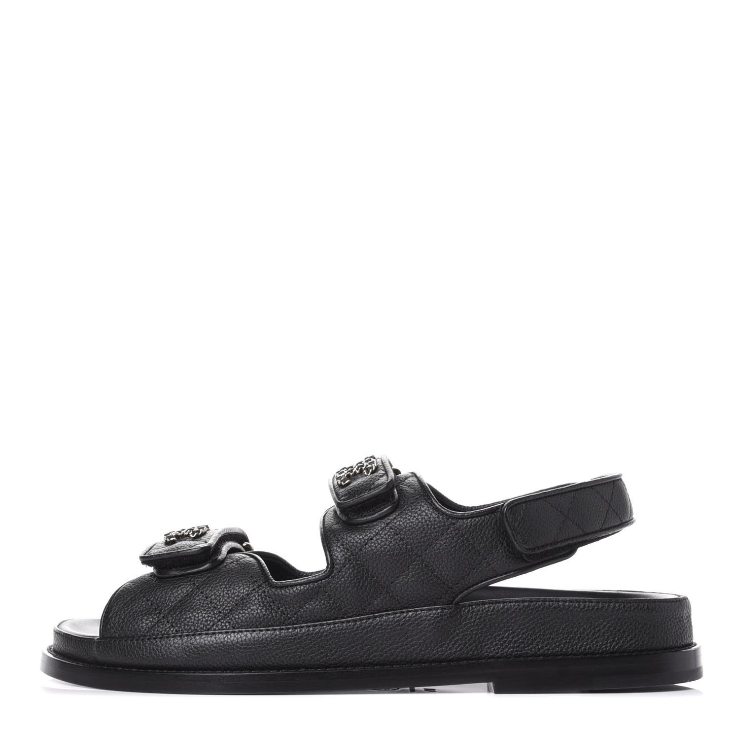 Grained Calfskin Velcro Dad Sandals 38.5 Black