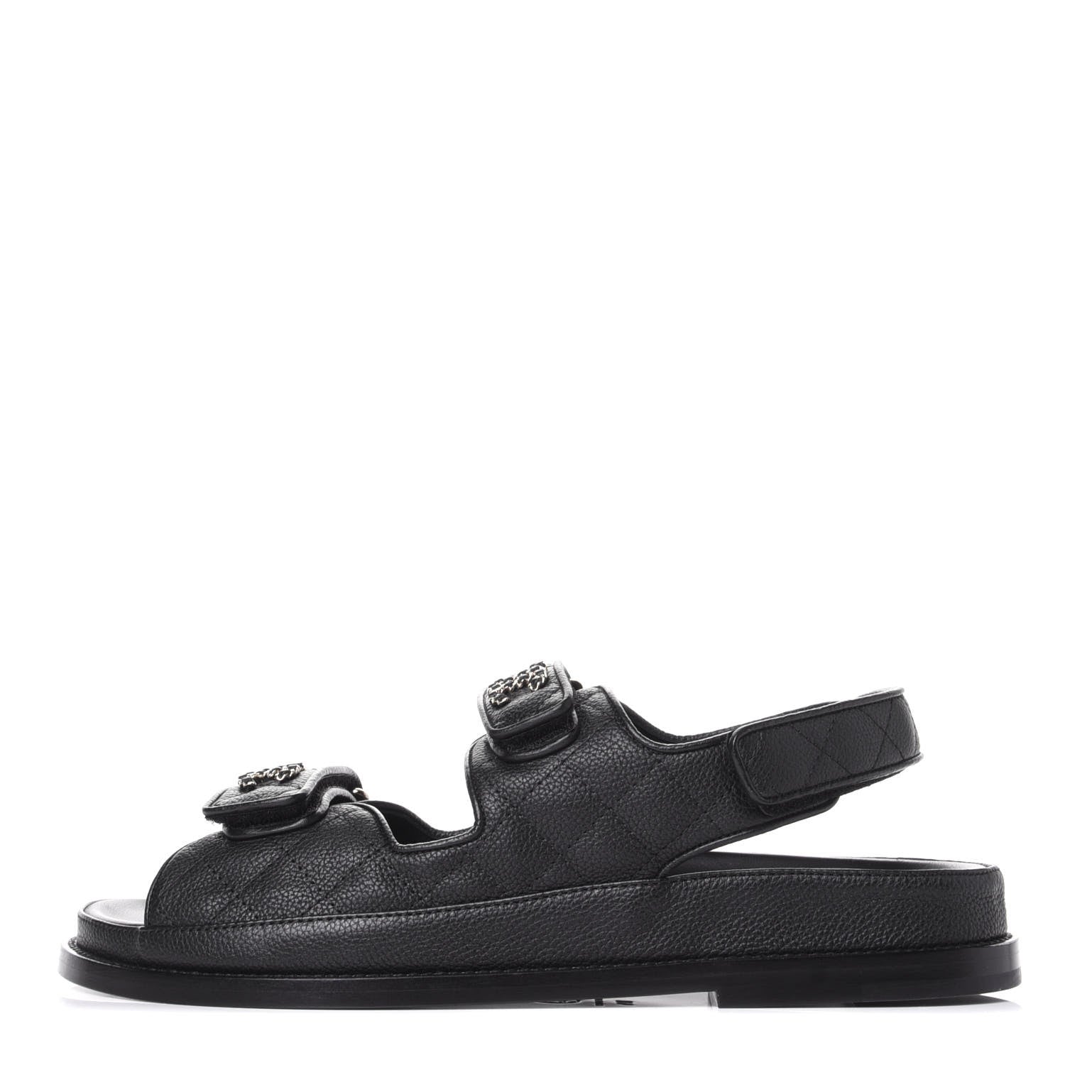 Chanel Grained Calfskin Velcro Dad Sandals 38.5 Black 1 of 11