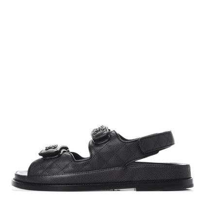Chanel Grained Calfskin Velcro Dad Sandals 38.5 Black 1 of 11