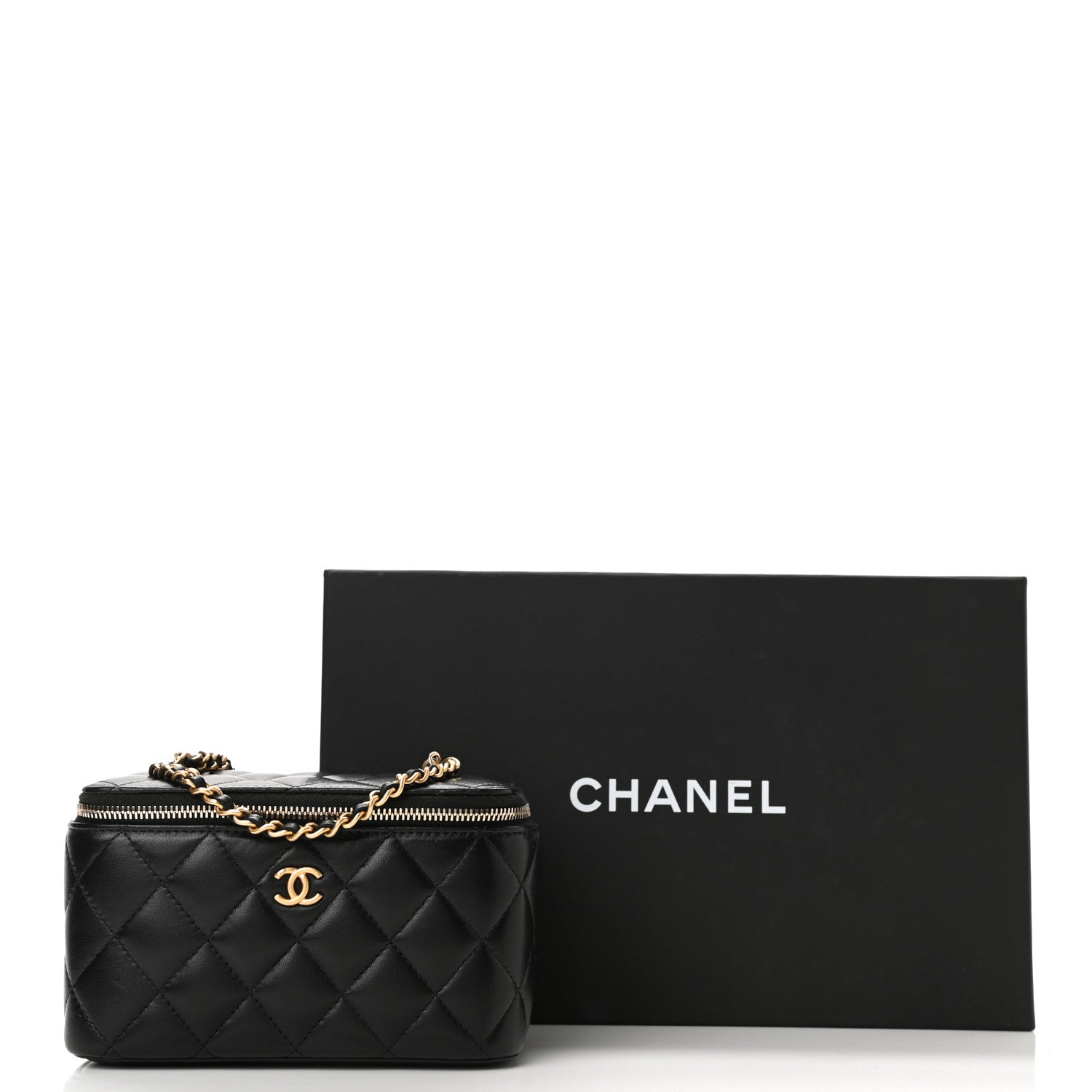 Chanel Lambskin Quilted Small Pearl Crush Vanity Case With Chain Black 12 of 12