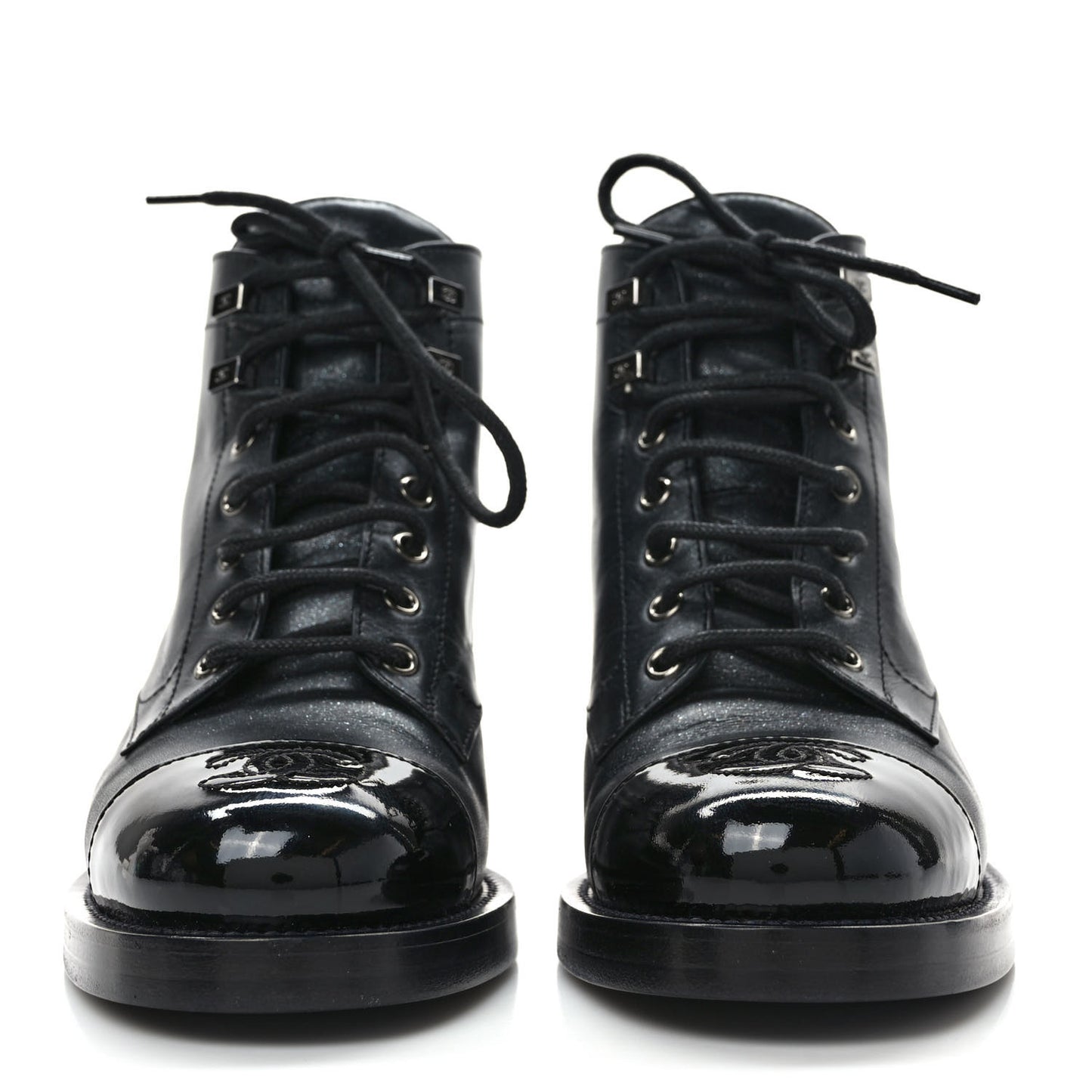 Crumpled Lambskin Shiny Calfskin Combat Boots 37 Black