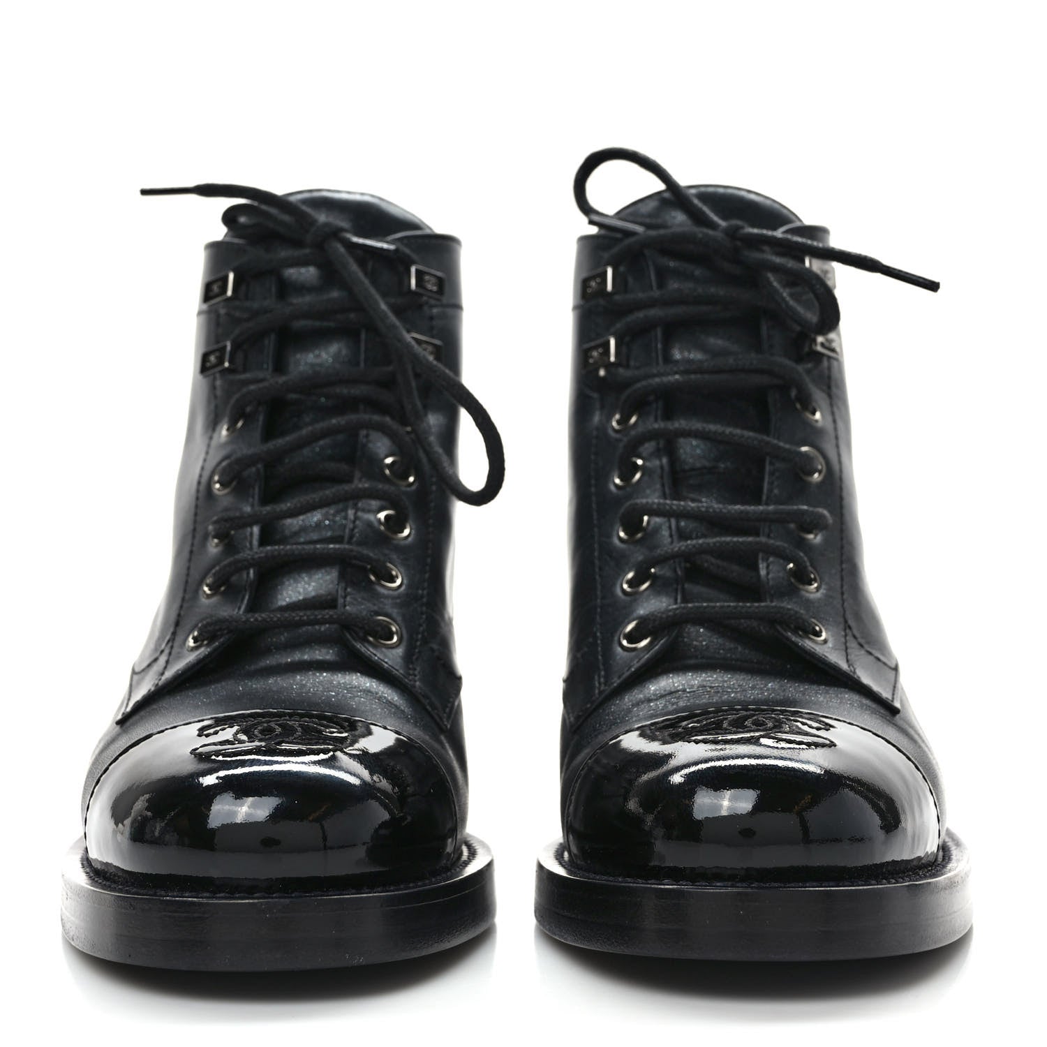 Chanel Crumpled Lambskin Shiny Calfskin Combat Boots 37 Black 2 of 8