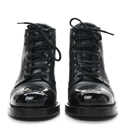 Chanel Crumpled Lambskin Shiny Calfskin Combat Boots 37 Black 2 of 8