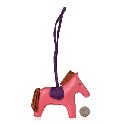 Hermes Milo Lambskin Grigri Rodeo Horse Bag Charm GM Rose Azalee Gold Anemone 2 of 3