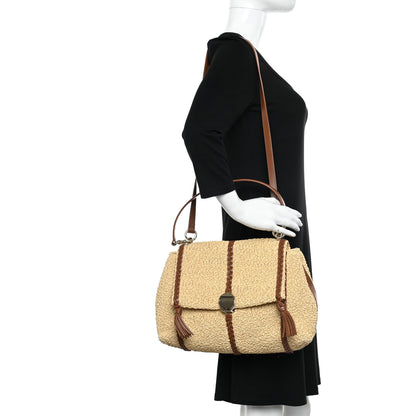 Chloe Raffia Calfskin Medium Penelope Shoulder Bag Tan 2 of 11