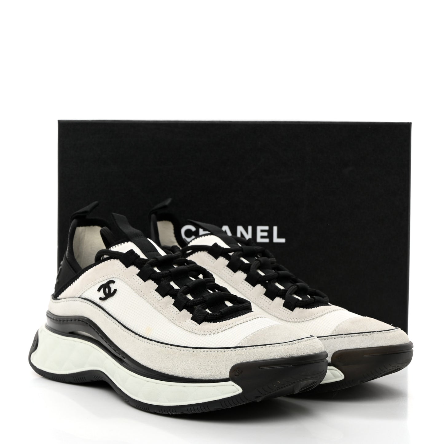 Fabric Suede Calfskin CC Sneakers 40 Ivory Black