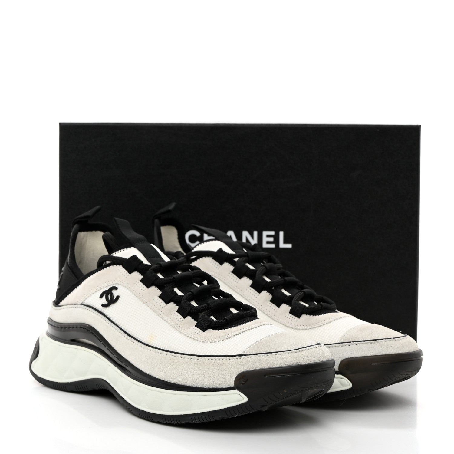 Chanel Fabric Suede Calfskin CC Sneakers 40 Ivory Black 2 of 9