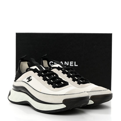 Chanel Fabric Suede Calfskin CC Sneakers 40 Ivory Black 2 of 9