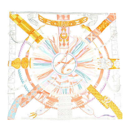 Hermes Silk Ceintures et Liens Scarf 90 White Corail Multicolor 1 of 3