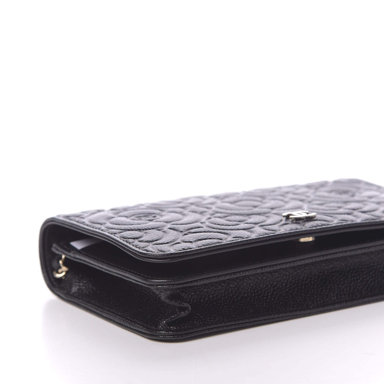 Chanel Caviar Camellia Embossed Wallet On Chain WOC Black 9 of 12