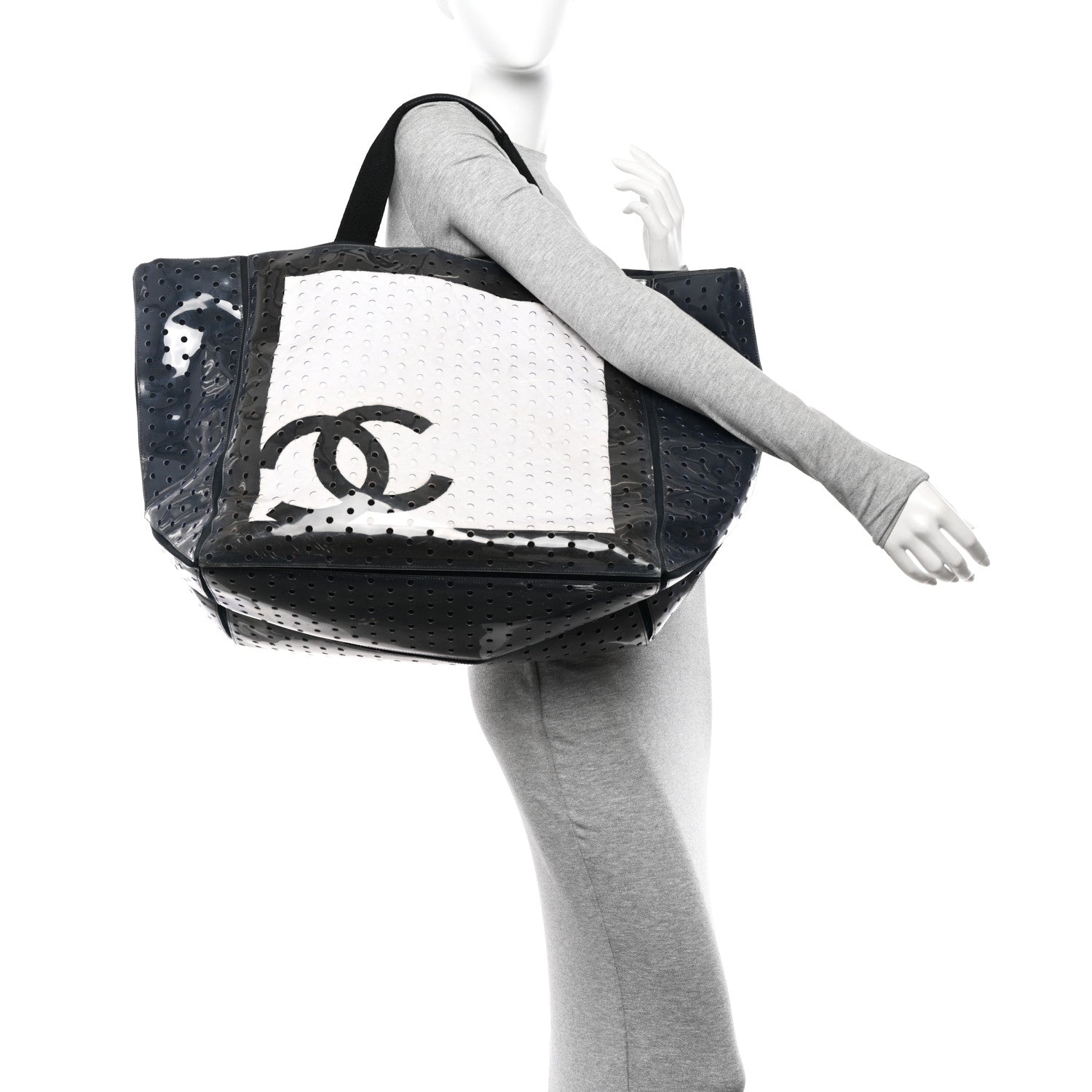 Chanel Canvas Vinyl Perforated CC Tote White Black Dark Navy 2 of 24