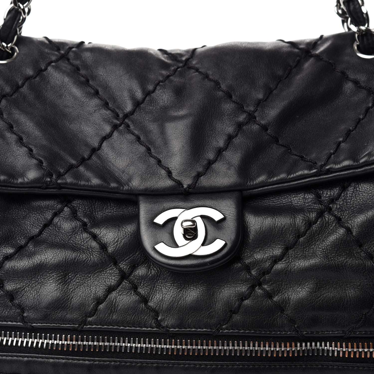 Chanel Calfskin Stitched Large Expandable Flap Bag Black 15 of 16