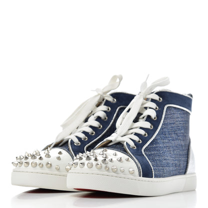 Christian Louboutin Lame Lou Spikes Flat Sneakers 38 Blue 3 of 12