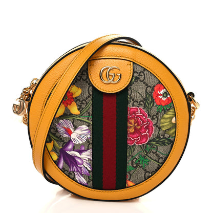 Gucci GG Supreme Monogram Flora Web Mini Ophidia Round Shoulder Bag Beige Multicolor Crop 1 of 7