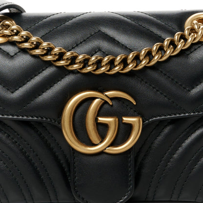 Gucci Calfskin Matelasse Mini GG Marmont Shoulder Bag Black 8 of 11