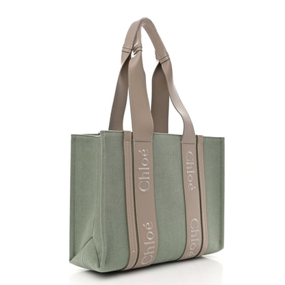 Chloe Linen Calfskin Medium Woody Ribbon Tote Warm Green 2 of 8