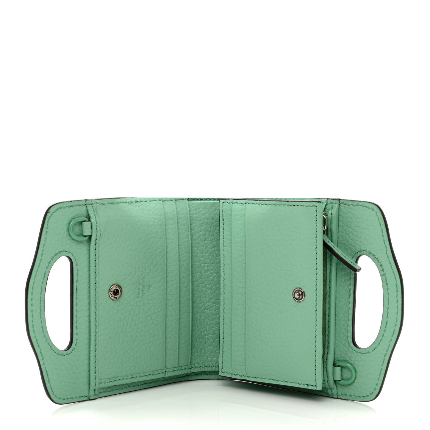 Dollar Calfskin Enamel Monochrome GG Marmont Top Handle Card Case Wallet Pepperlight Mint