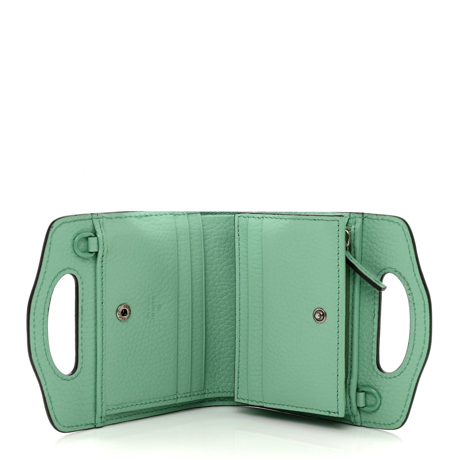 Gucci Dollar Calfskin Enamel Monochrome GG Marmont Top Handle Card Case Wallet Pepperlight Mint 5 of 9