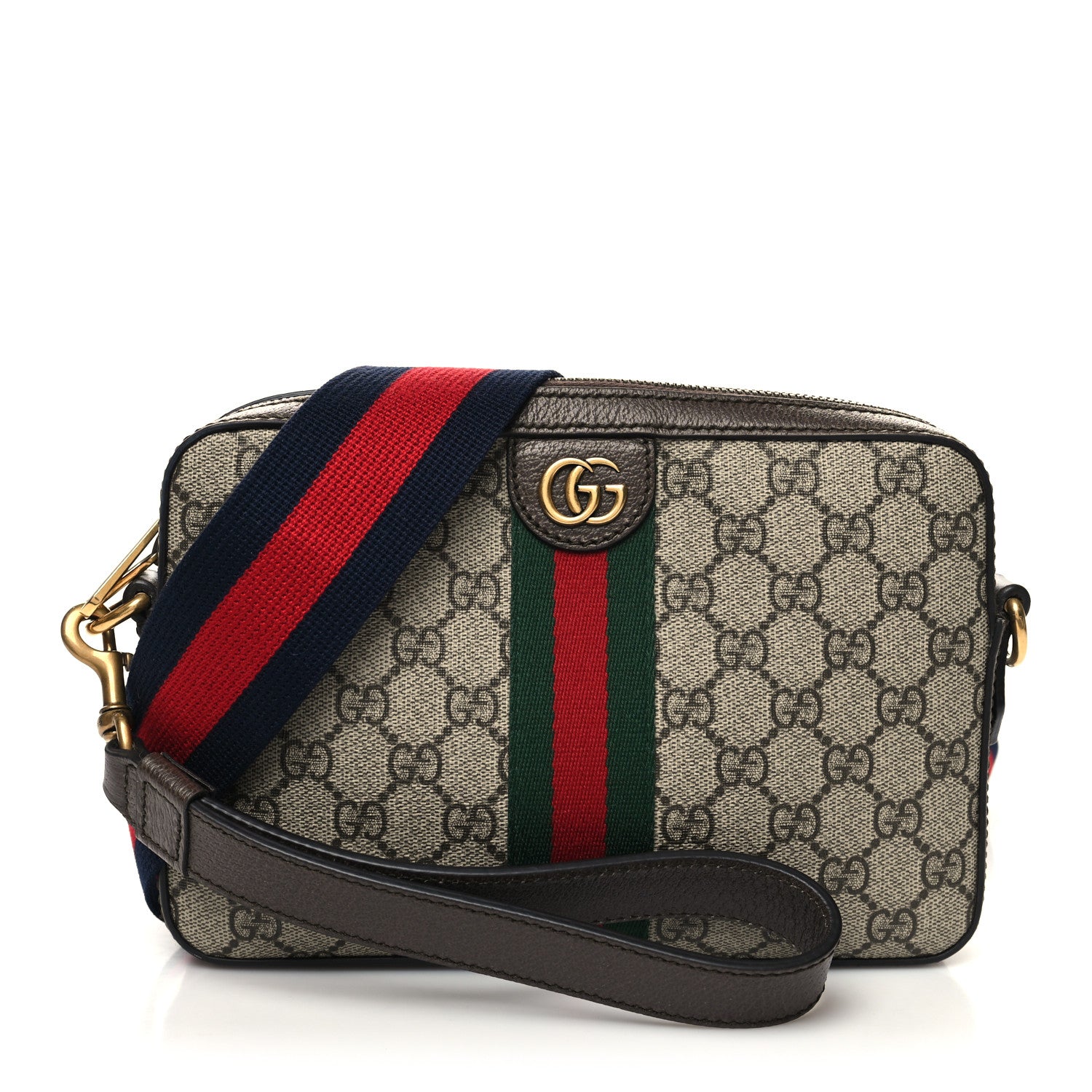 Gucci GG Supreme Monogram Textured Dollar Calfskin Web Ophidia Wristlet Shoulder Bag Beige Ebony New Acero 1 of 11