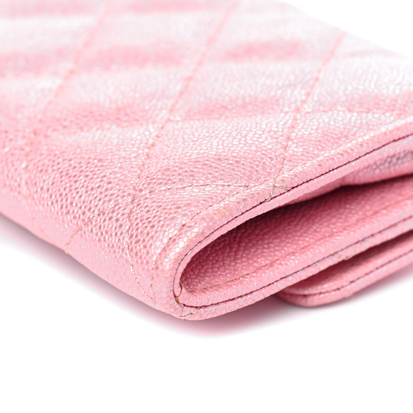 Iridescent Caviar Quilted Flap Card Holder Rose Pink