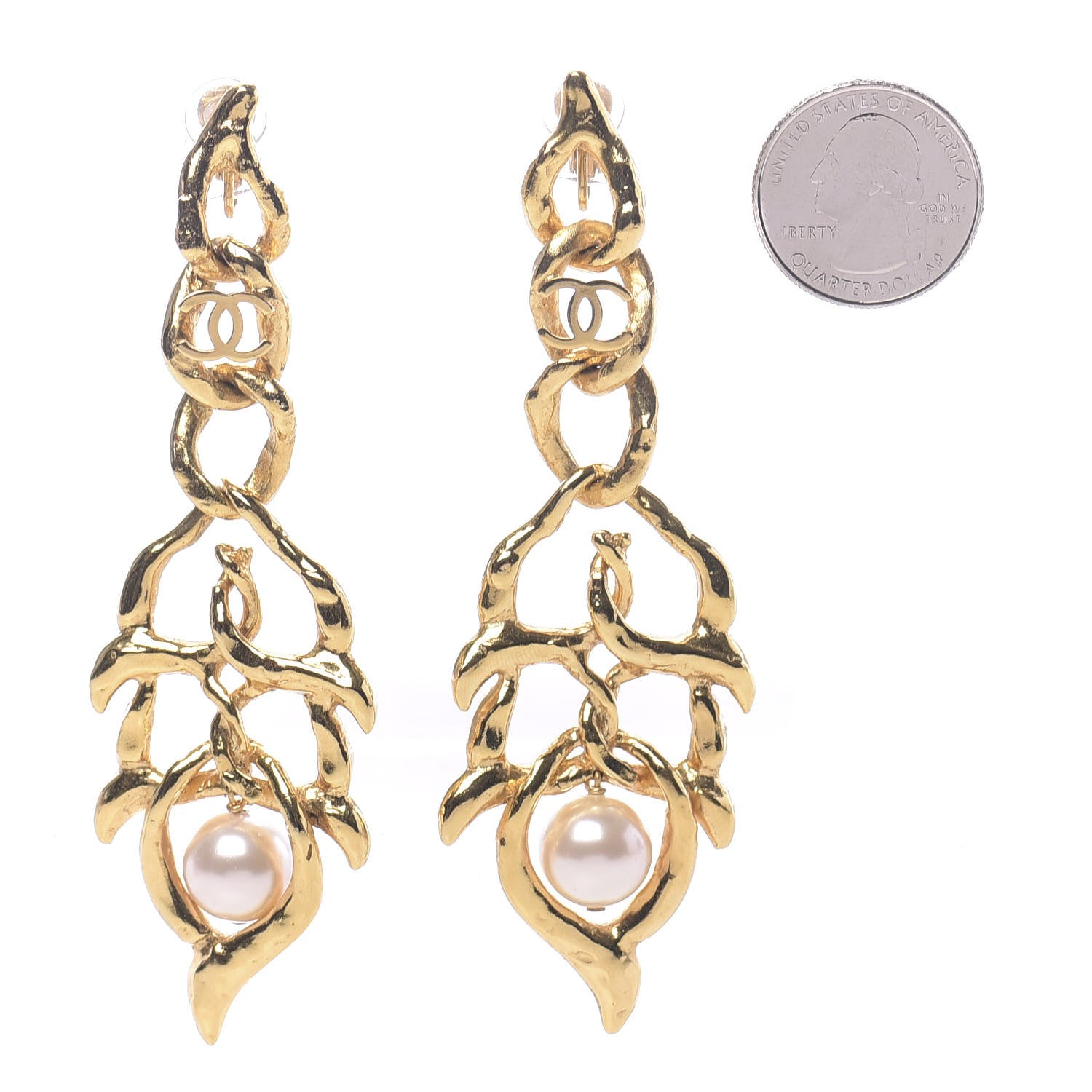 Chanel Pearl CC Drop Clip On Earrings Gold 2 of 5