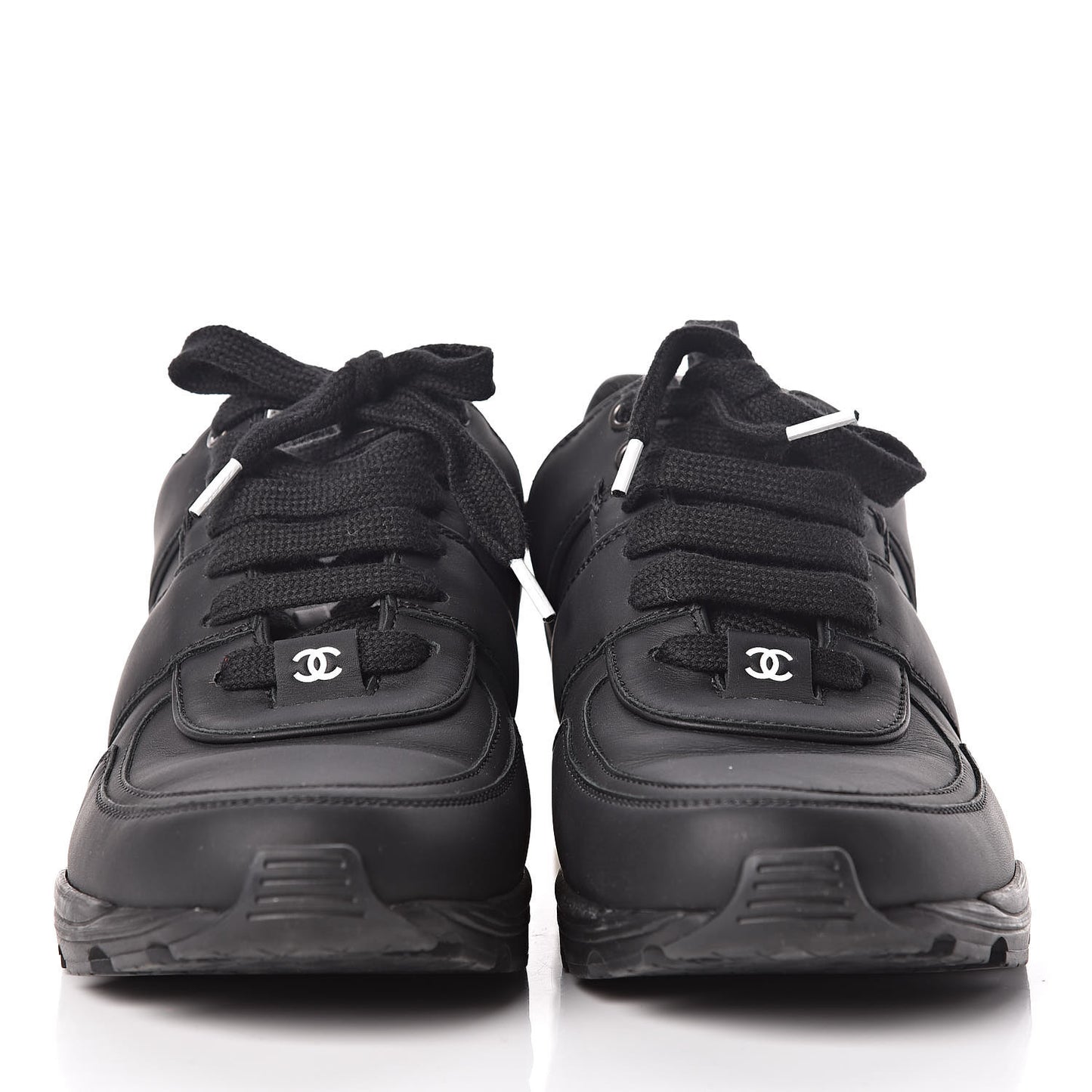 Calfskin Lambskin Womens CC Sneakers 39.5 Black White