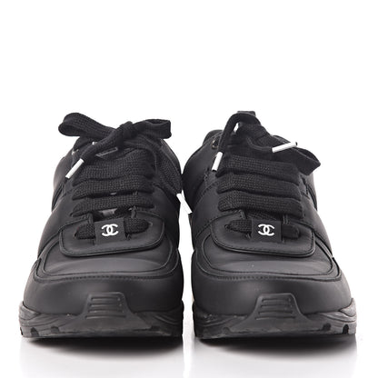 Chanel Calfskin Lambskin Womens CC Sneakers 39.5 Black White 2 of 9
