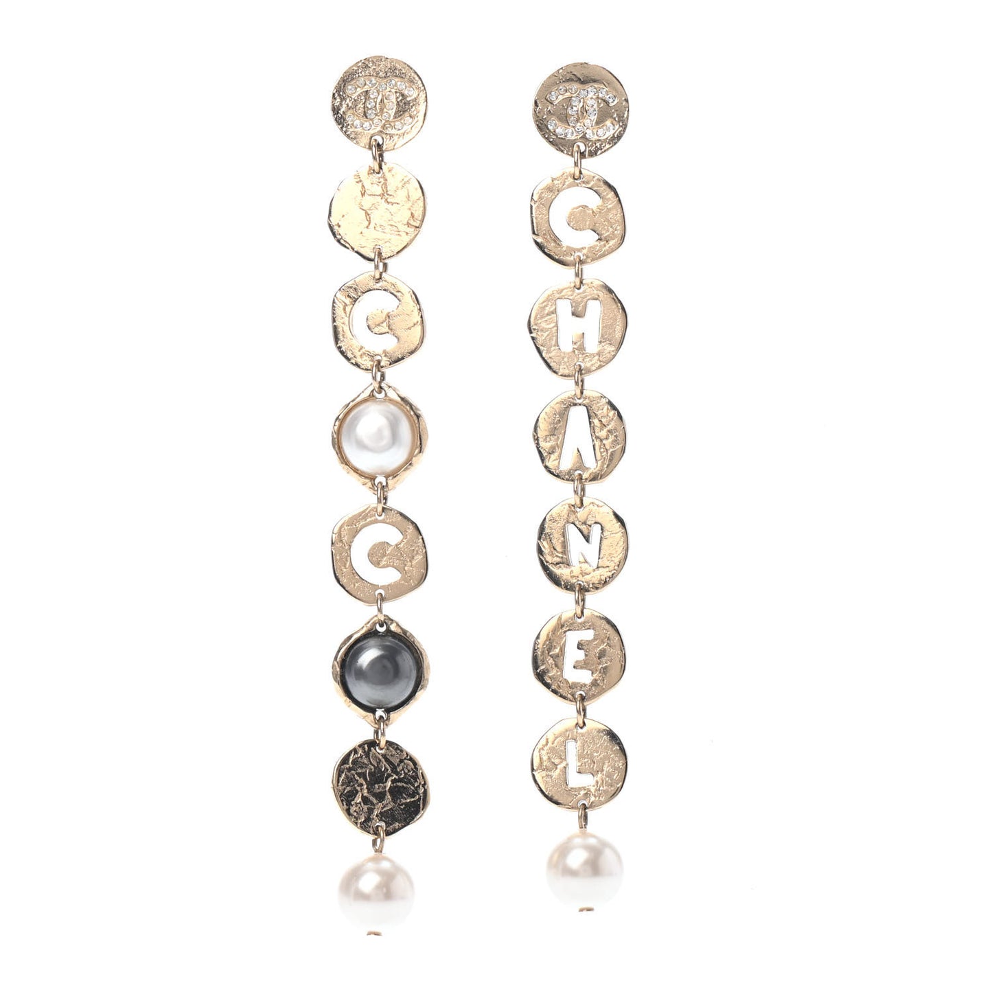 Pearl Crystal Logo Drop Earrings Gold