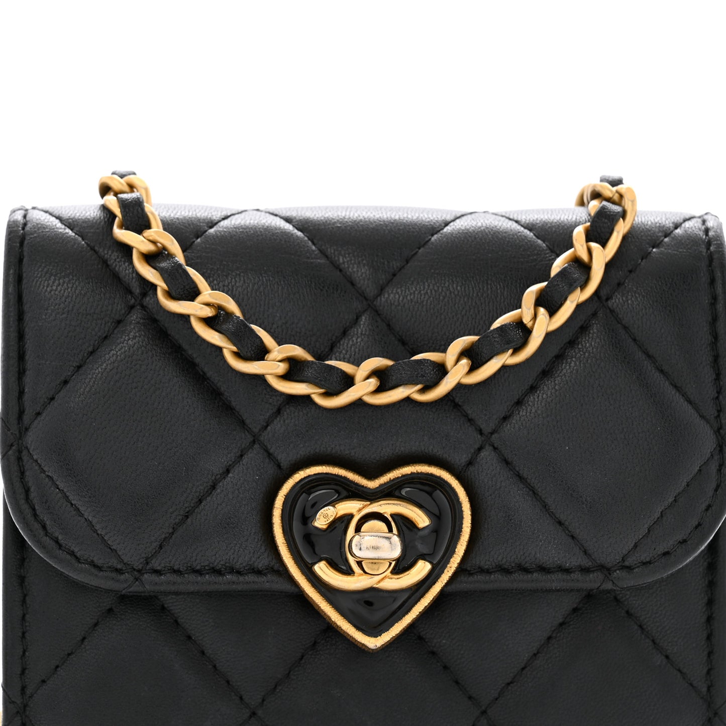 Lambskin Plexiglass Quilted Coco Love Clutch With Chain Black