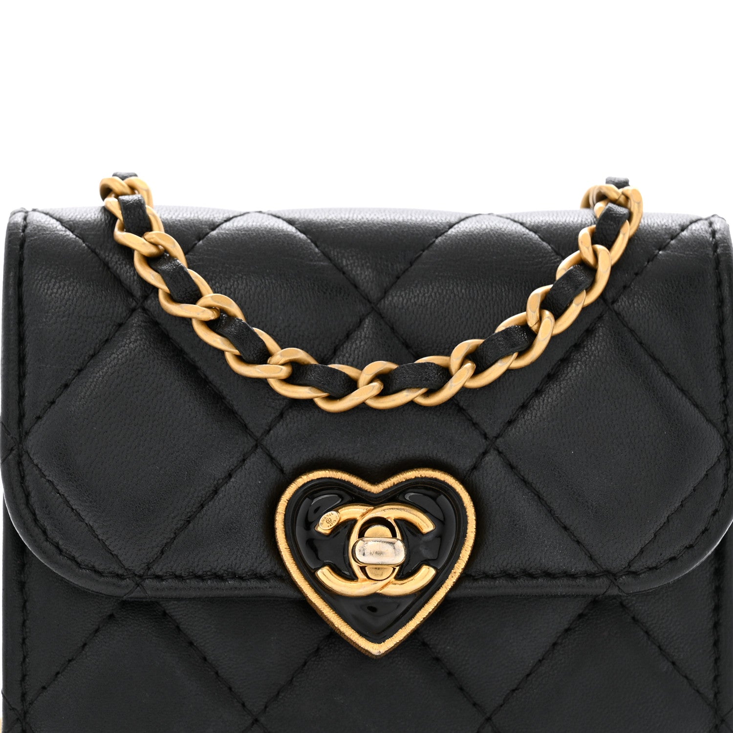 Chanel Lambskin Plexiglass Quilted Coco Love Clutch With Chain Black 9 of 14