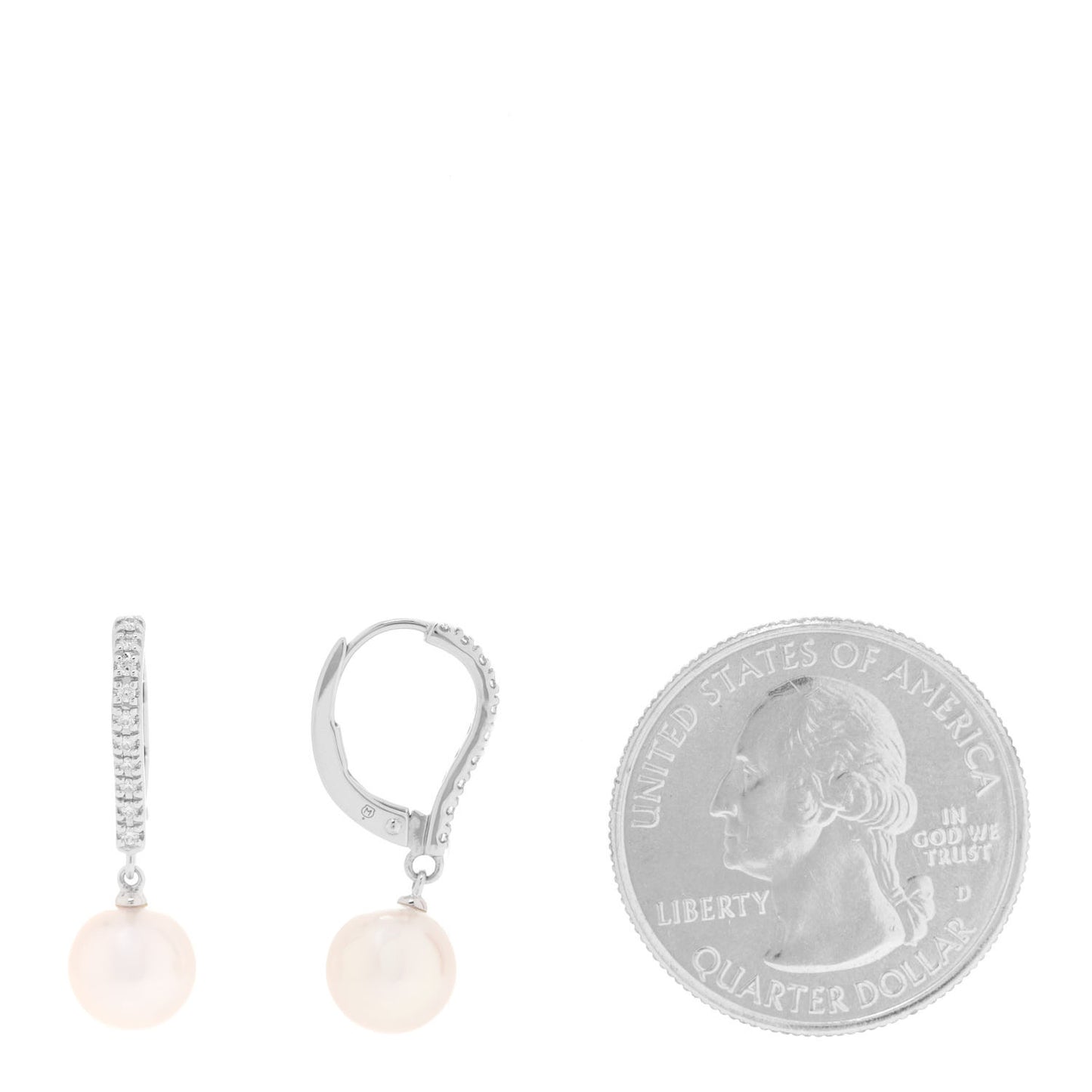 18K White Gold Diamond Akoya Pearl 7.5mm Drop Earrings
