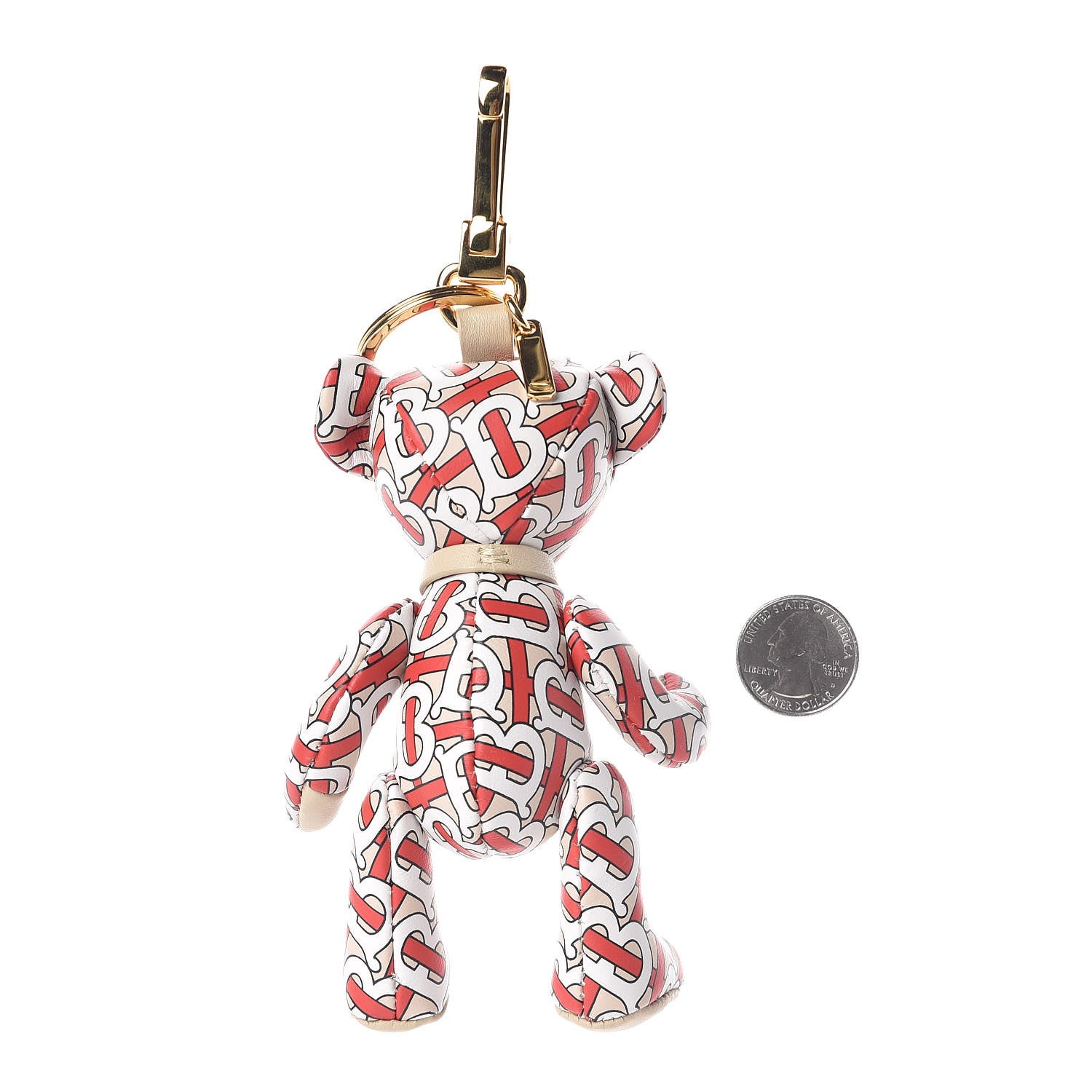 Burberry Calfskin Print Monogram Thomas Bear Bag Charm Beige Red 2 of 2