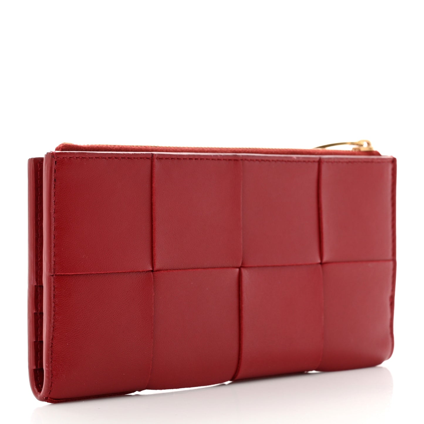 Nappa Maxi Intrecciato Large Bi-Fold Zip Wallet Dark Red
