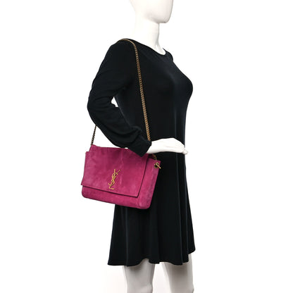 Saint Laurent Smooth Calfskin Suede Medium Reversible Monogram Kate Satchel Rose Rubis 2 of 18