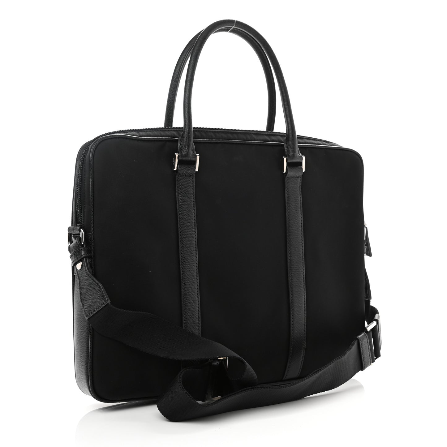 Tessuto Nylon Saffiano Metal Triangle Logo Work Bag Black