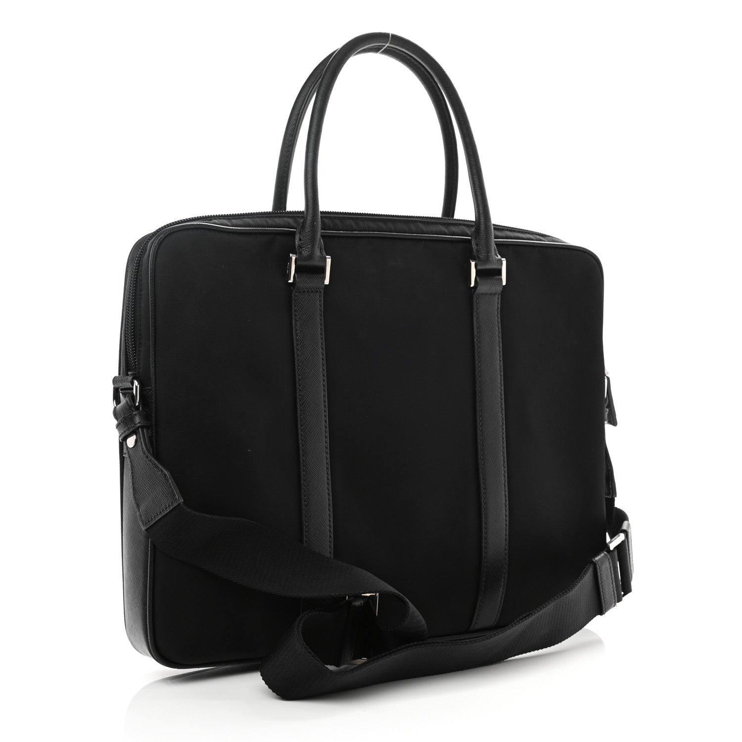 Prada Tessuto Nylon Saffiano Metal Triangle Logo Work Bag Black 3 of 11