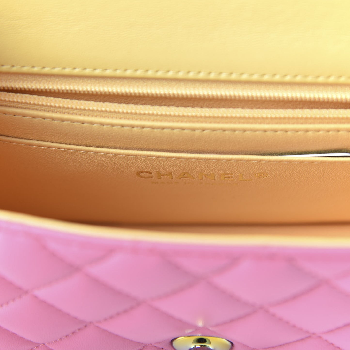 Lambskin Quilted Mini Rectangular Flap Pink Yellow