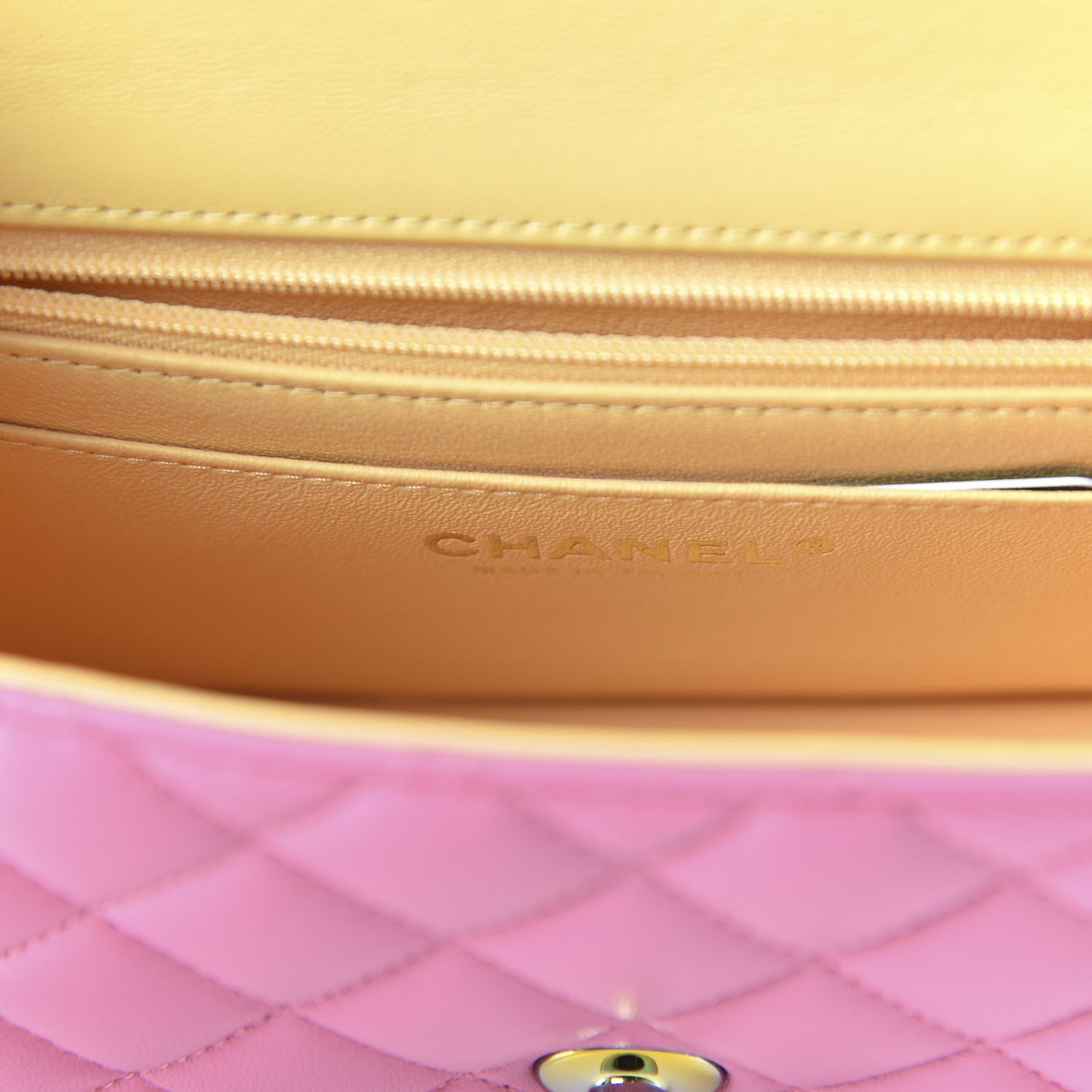 Chanel Lambskin Quilted Mini Rectangular Flap Pink Yellow 8 of 10