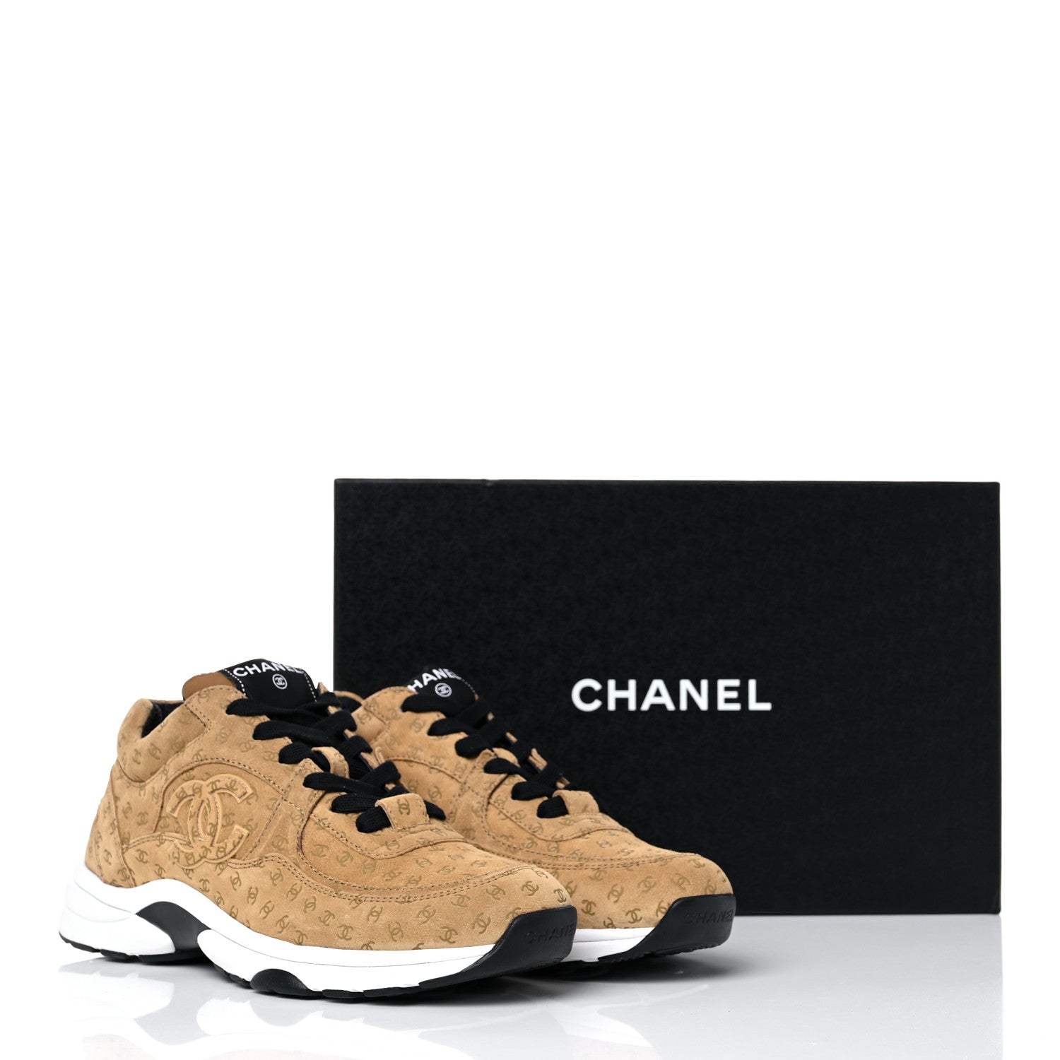 Chanel Suede Calfskin Printed CC Sneakers 39 Beige 11 of 11