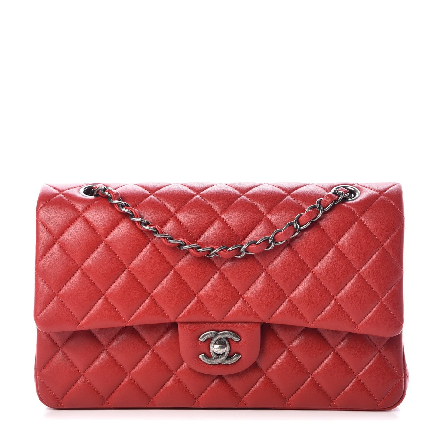 Lambskin Quilted Medium Double Flap Red