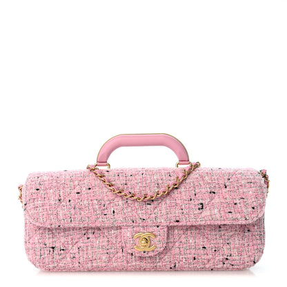Chanel Tweed Large Top Handle Clutch With Chain Pink Black Ecru 1 of 10