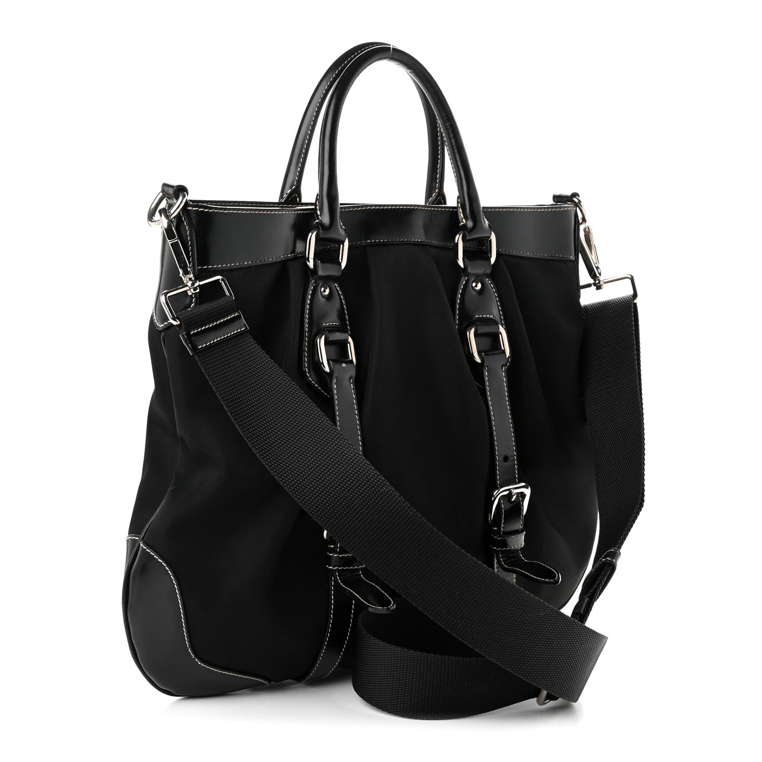 Prada Tessuto Nylon Calfskin Flat Messenger Bag Black 3 of 10