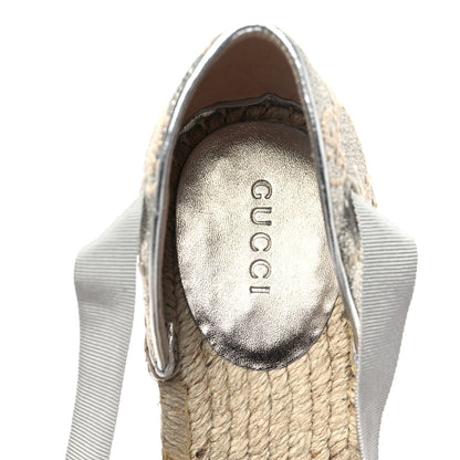 Gucci Lame GG Monogram Ankle Wrap Platform Espadrille Wedges 41 Silver Beige Light Grey 7 of 8