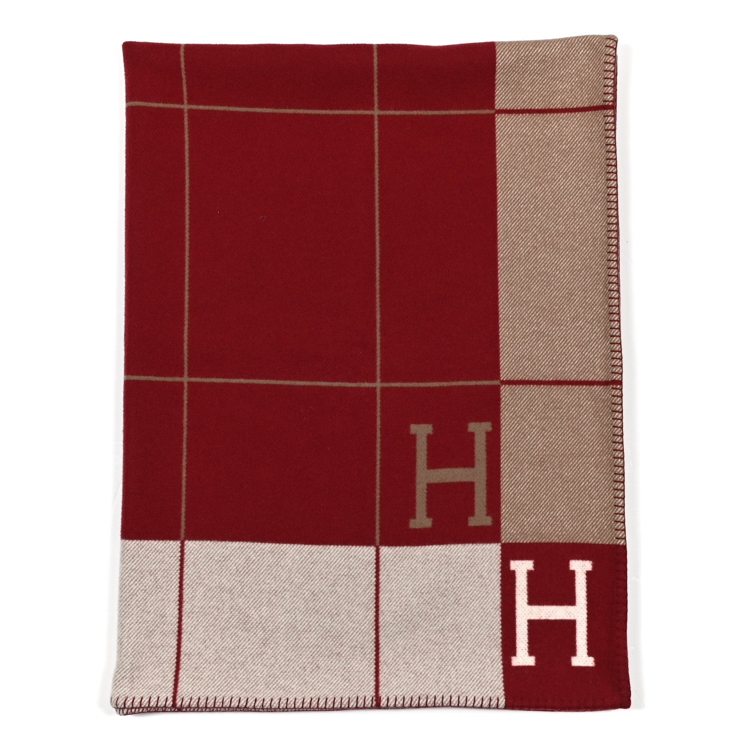 Hermes Wool Cashmere Avalon III Blanket Ecru Rouge H 1 of 3