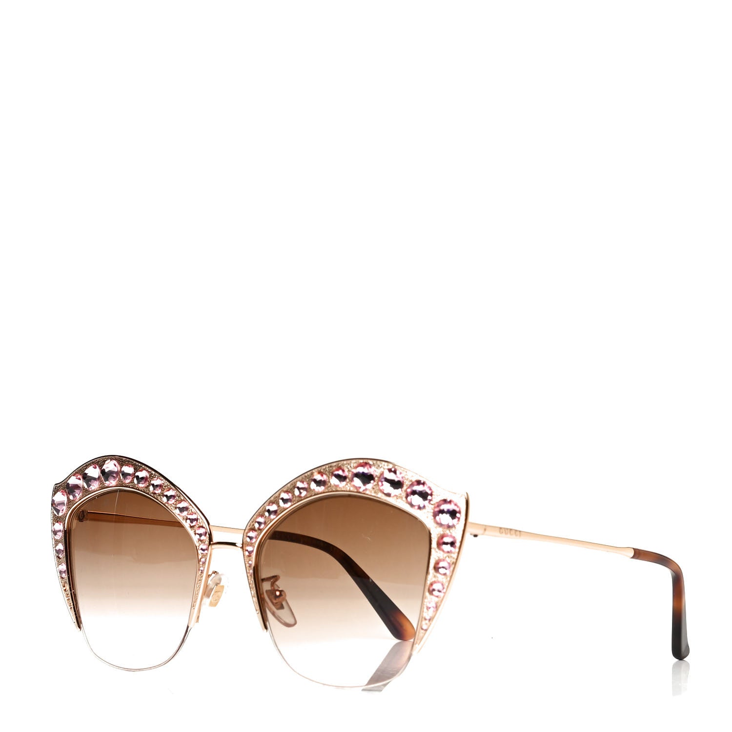 Gucci Metal Crystal Cat Eye Sunglasses GG00114S Pink 1 of 5