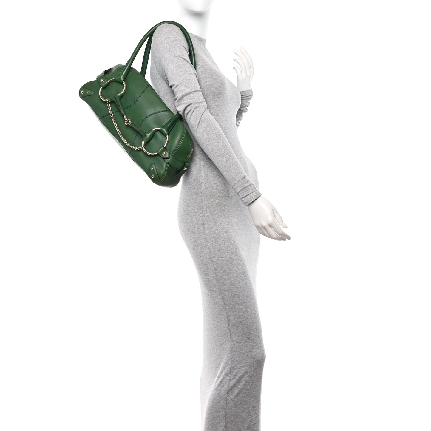 Calfskin Large Horsebit Chain Satchel Green