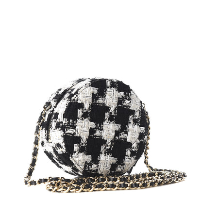 Chanel Tweed Quilted Round Clutch With Chain Black Ecru White 2 of 9